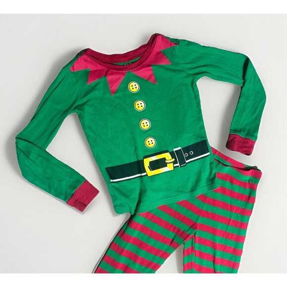 PJ Place Pajamas Unisex Size 6 Boys Girls Elf Theme Green Red Striped Holiday - Picture 3 of 6